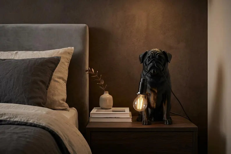 Pug Lamp, Handmade Dog Sculpture with Warm LED Light, Unique Gift for Animal Lovers