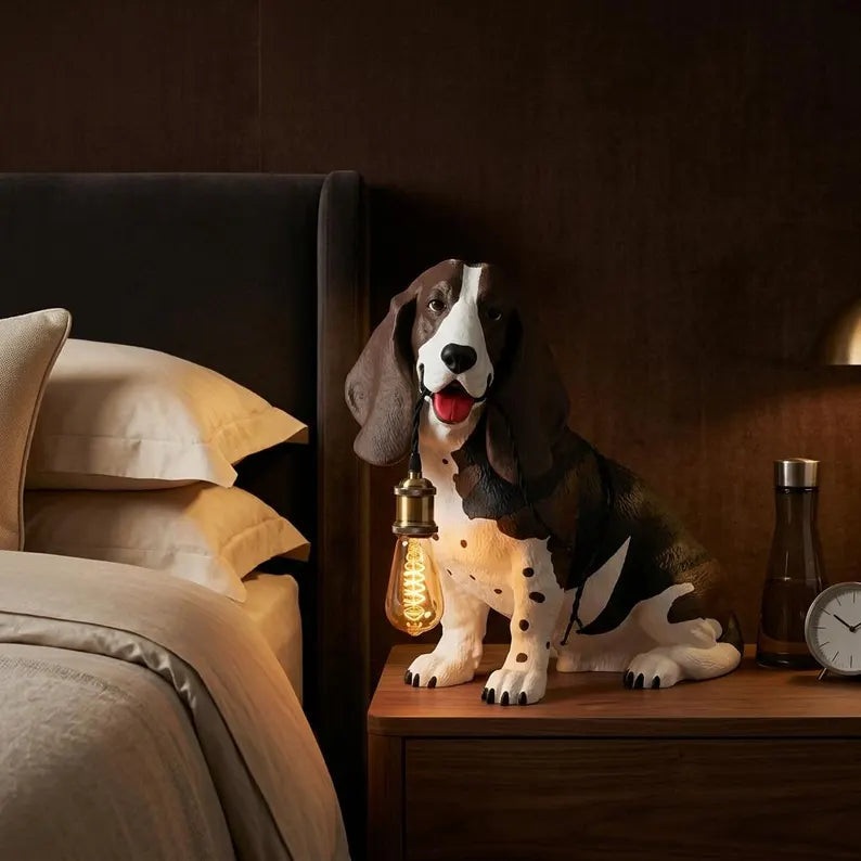 Basset Hound Dog Table Lamp – Cute Animal Desk Light, Handcrafted Sculpture, Unique Dog Lover Gift, Modern Home