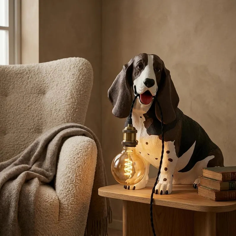 Basset Hound Dog Table Lamp – Cute Animal Desk Light, Handcrafted Sculpture, Unique Dog Lover Gift, Modern Home