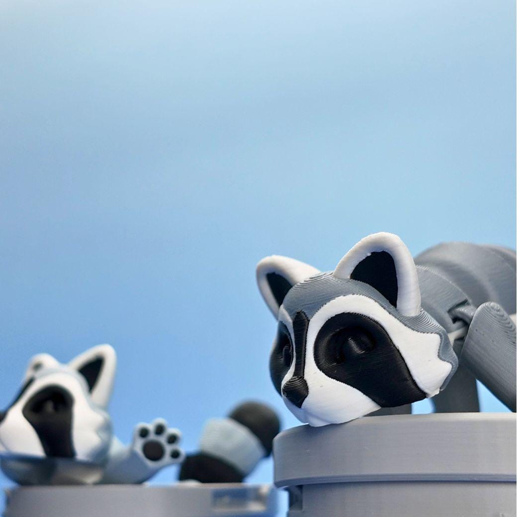 Raccoon  w/ Locking Trash Can or Tree Stump  Articulating Fidget Animal Raccoon.
