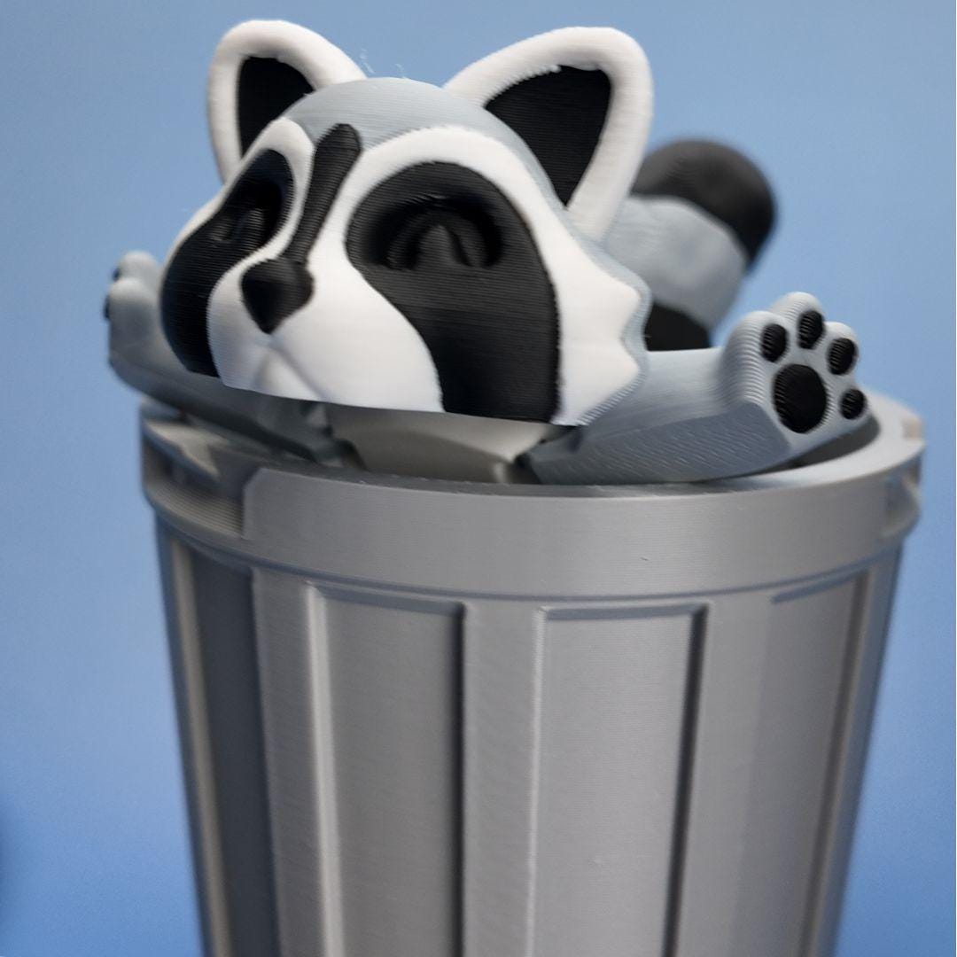 Raccoon  w/ Locking Trash Can or Tree Stump  Articulating Fidget Animal Raccoon.