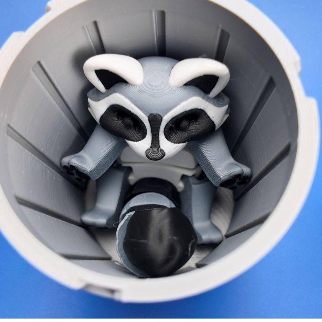 Raccoon  w/ Locking Trash Can or Tree Stump  Articulating Fidget Animal Raccoon.
