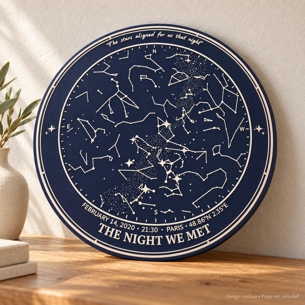 Personalized Star Map Plaque, Custom Date and Location, Two-Line Message, Celestial Keepsake