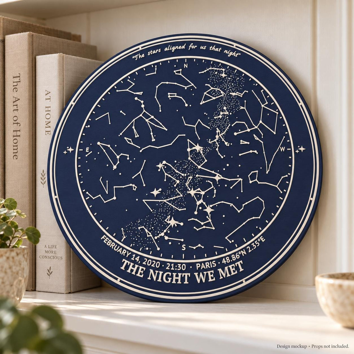 Personalized Star Map Plaque, Custom Date and Location, Two-Line Message, Celestial Keepsake