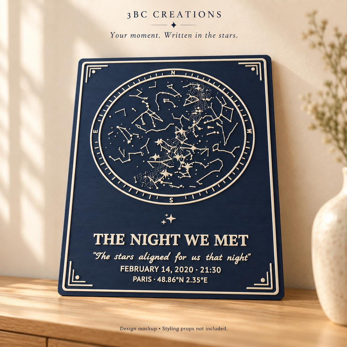 Personalized Star Map Plaque, Custom Date and Location, Two-Line Message, Celestial Keepsake