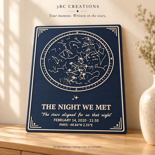 Personalized Star Map Plaque, Custom Date and Location, Two-Line Message, Celestial Keepsake