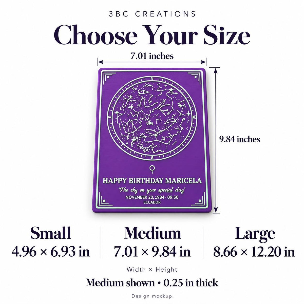 Personalized Star Map Plaque, Custom Date and Location, Two-Line Message, Celestial Keepsake