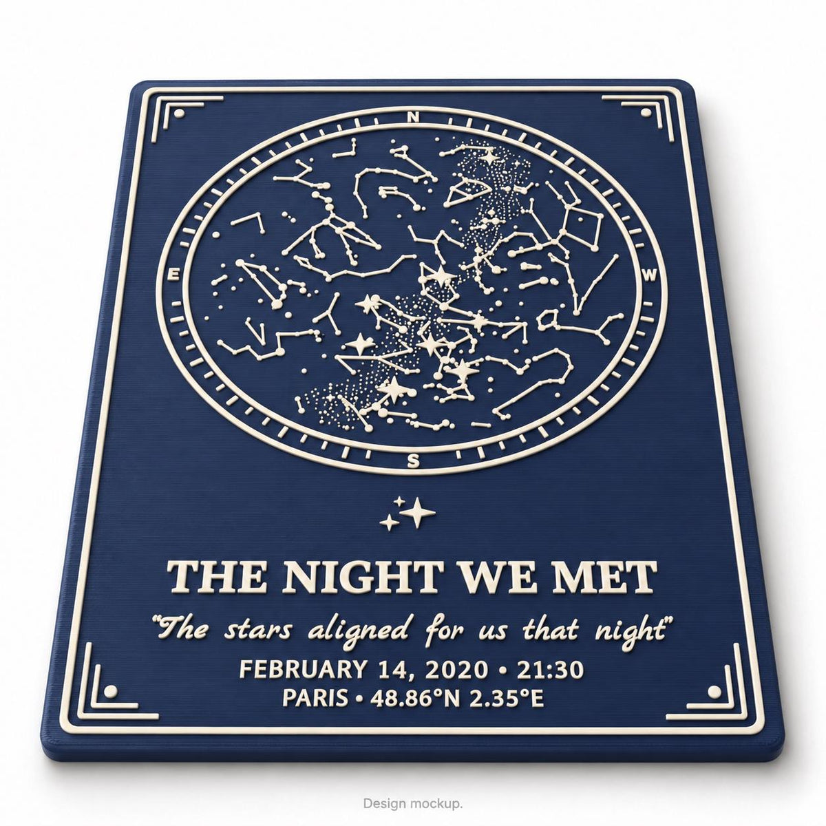Personalized Star Map Plaque, Custom Date and Location, Two-Line Message, Celestial Keepsake